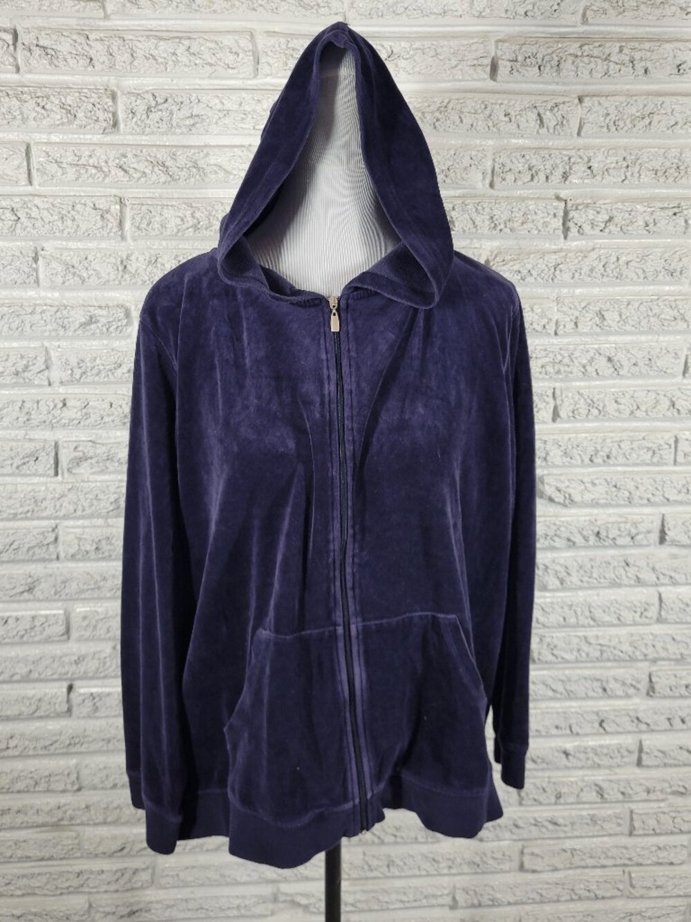 Liz Claiborne Villager Sport Women 2X Blue Velour Hoodie Jacket Full Zip BLU66E